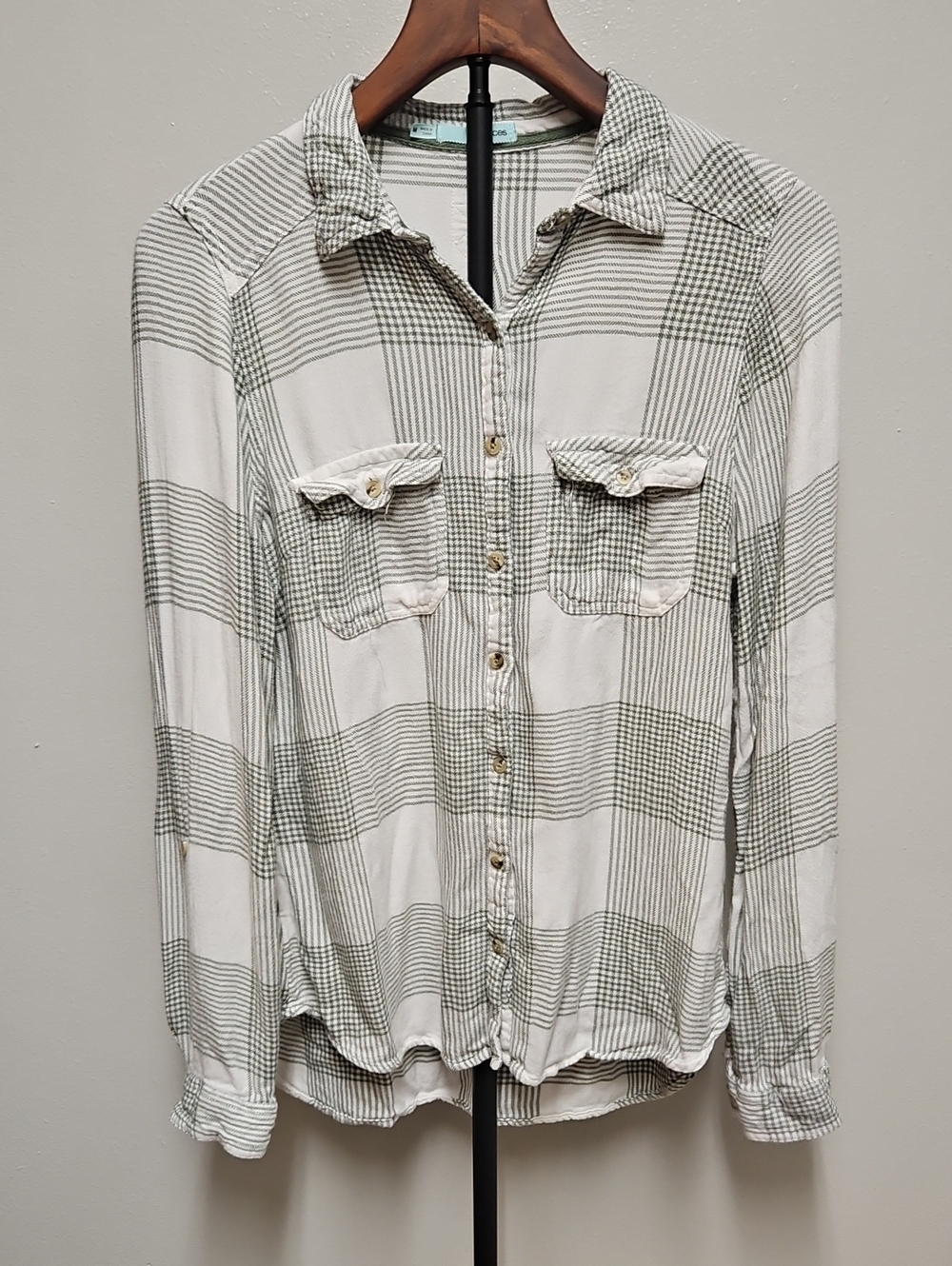 Maurices White and Gray Plaid Button-Down Shirt